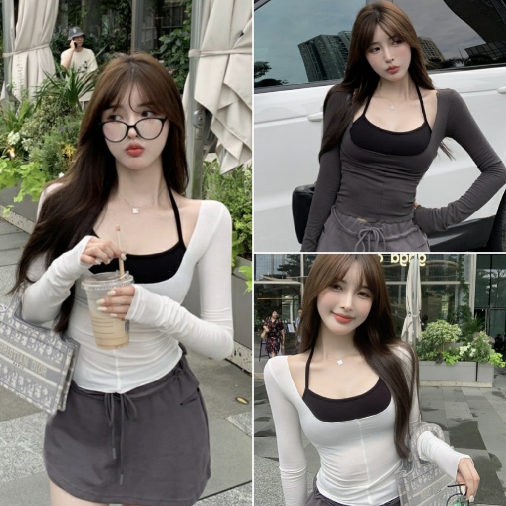 Beryl 🌻 เสื้อยืดแขนยาวผู้หญิง เสื้อยืดเข้ารูป ดีไซน์เก๋ไก้และเซ็กซี่ แขนยาว สไตล์เกาหลี ใส่สบายดูผอม