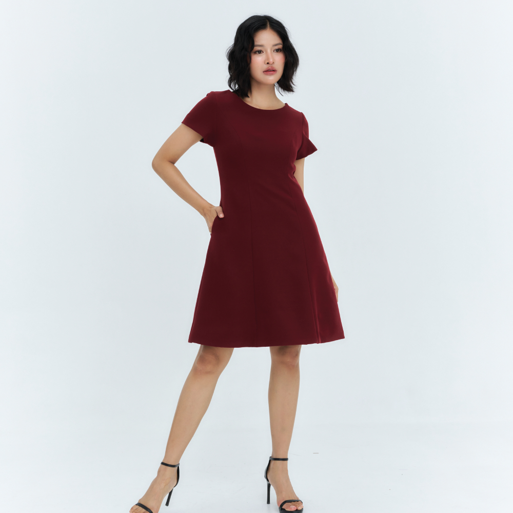 Miss Office (Best Seller) เดรสมีแขนคอกลมแต่งกระเป๋าข้าง (MD-004)