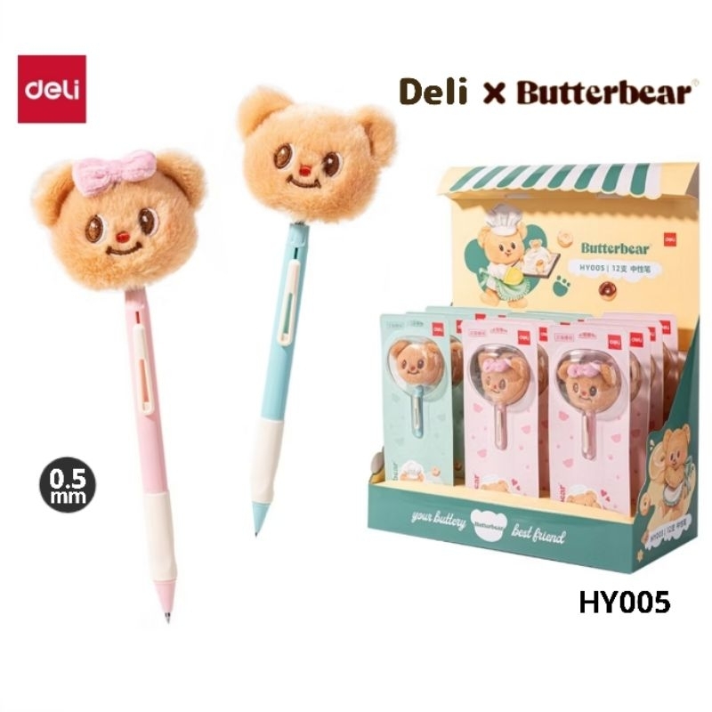 Deli x ButterBear ปากกาเจล น้องหมีเนย HY005 ขนาด 0.5 มม. หมึกสีดำ (ราคาต่อ 1 ด้าม)