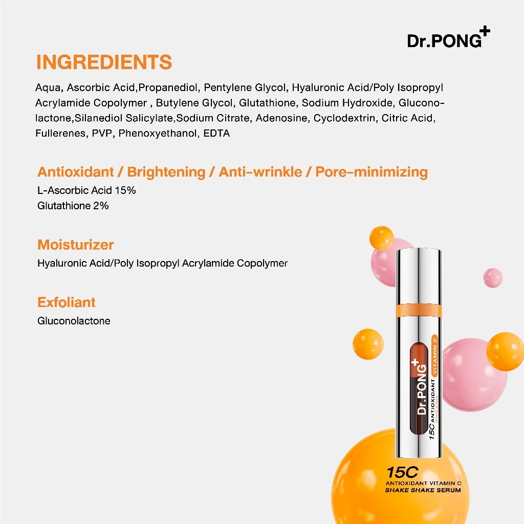 Dr.PONG 15C Antioxidant Vitamin C Shake Shake Serum เซรั่มวิตามินซีผสมสด เพื่อผิวใส thumbnail 9