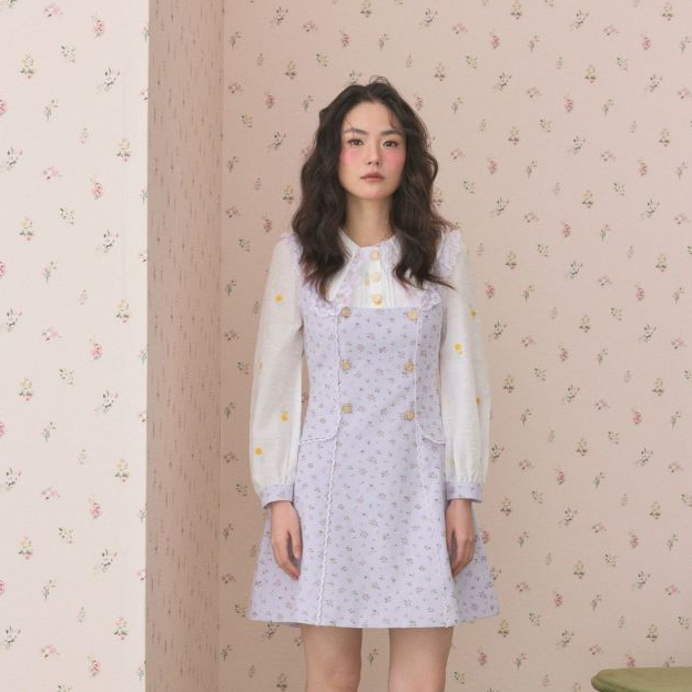 La Mignonne (XS-3XL) Tiana Novalee Dress เดรสใส่ทำงาน ใส่เที่ยว แขนยาว งานปกปักดอกไม้ ขอบแต่งผูกลูกไ