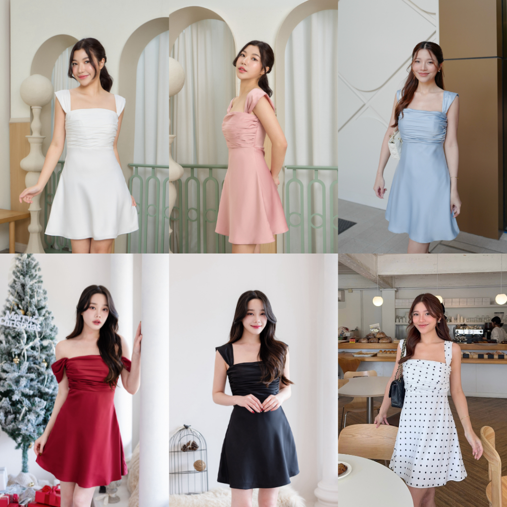 Pirunya - Mini Dress 38 เดรสสั้น เกาะอก แขนกุด แต่งจีบที่อก