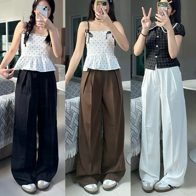 [19]LauraShop🧸🪿 กางเกงขากระบอกกว้างผ้าทิ้งตัวรุ่นLolli ทรงสวยดูแพง