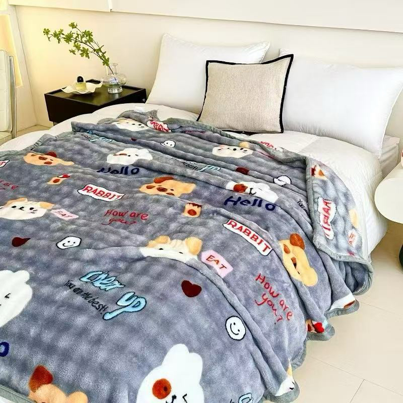 ผ้าห่มขนกระต่าย 6 ฟุต 1KG ลายการ์ตูน ลายพื้นๆ ซักมือซักเครื่องได้ - รูปที่ 3