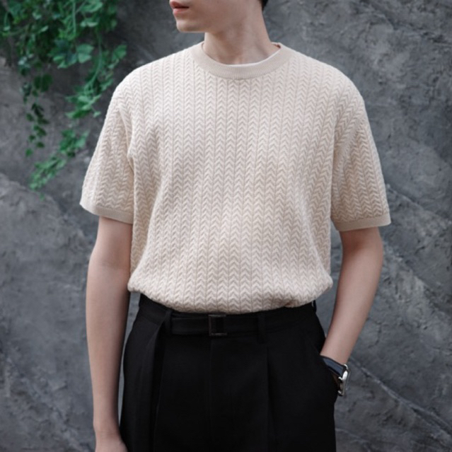 TOFFY & BROWN CABLE CREWNECK KNITTED เสื้อนิตคอฟิตถักลายเคเบิ้ล