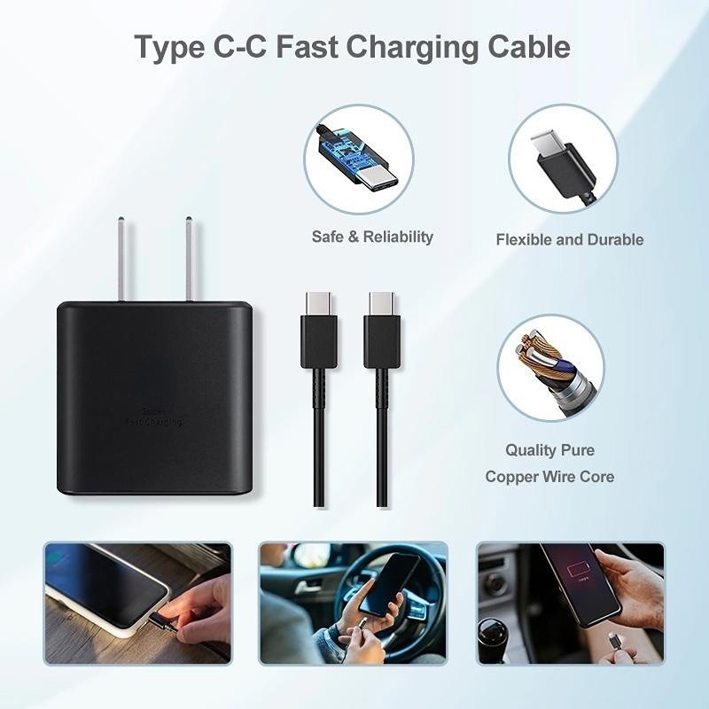 ชุดสายชาร์จเร็ว Samsung 25W 45W, สายข้อมูล 1M, 1.5M, 2M, พอร์ตชาร์จ Type-C, รองรับรุ่น S20 S21 S22 A70 A71 A72 - ภาพย่อย 2