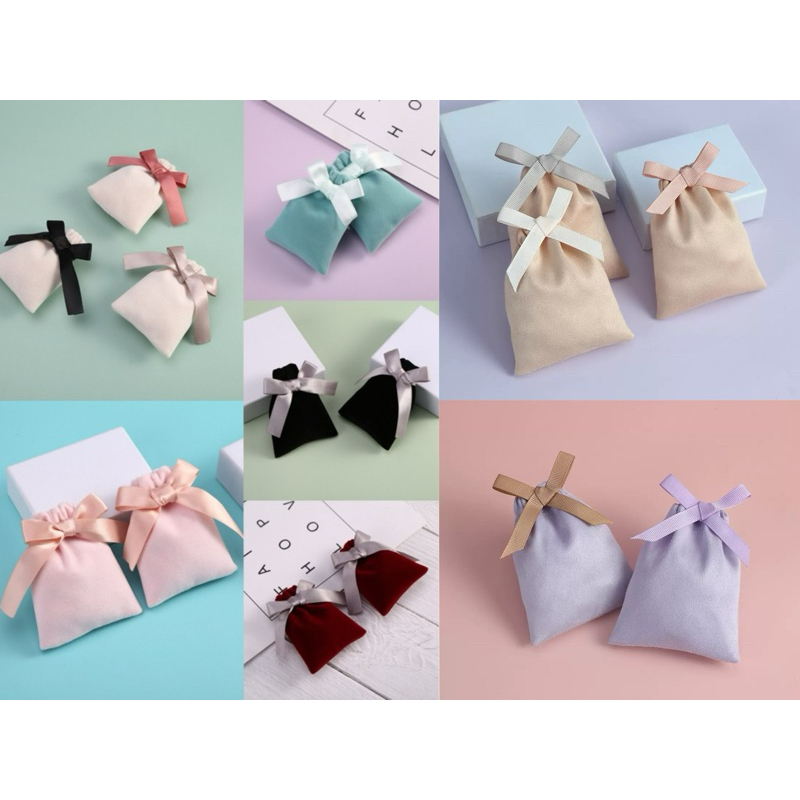 A068 พร้อมส่ง(ขั้นต่ำ5ใบคละแบบได้)ถุงผ้ากำมะหยี่และผ้าแฟลนเนลพร้อมโบว์ ใส่ของชำร่วย ของรับไหว้ ของขวัญ เครื่องประดับ
