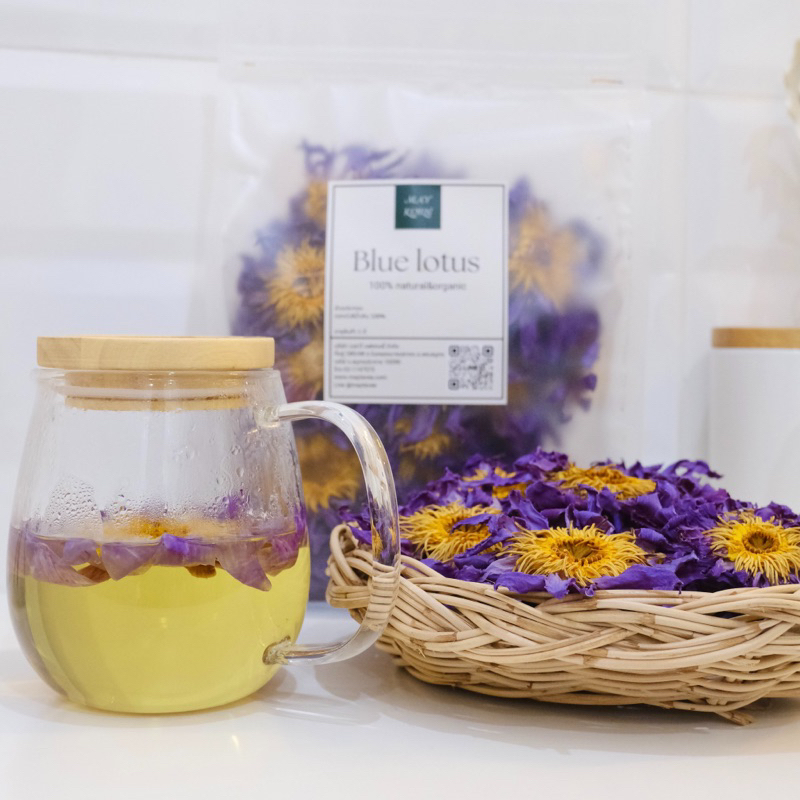 blue lotus Tea ชาบัวสีน้ำเงินแบบดอก 100 กรัม และ บรรจุ 12 ซอง/กระป๋อง รับ OEM แบรนด์