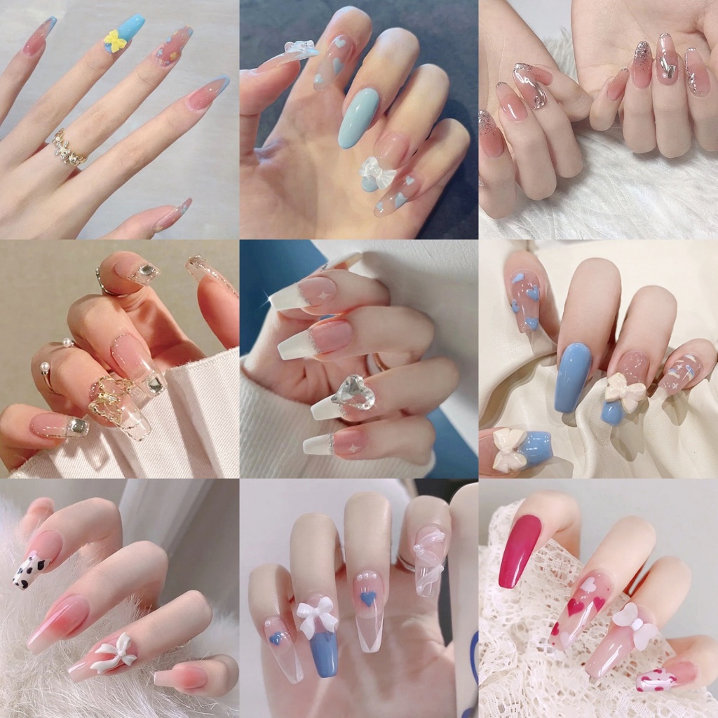 Luxnail FN42 พร้อมส่งเล็บปลอมสำเร็จรูปลายน่ารักๆ สีพาสเทลสวยขนาดฟรีไซส์ 24 ชิ้น พร้อมกาว