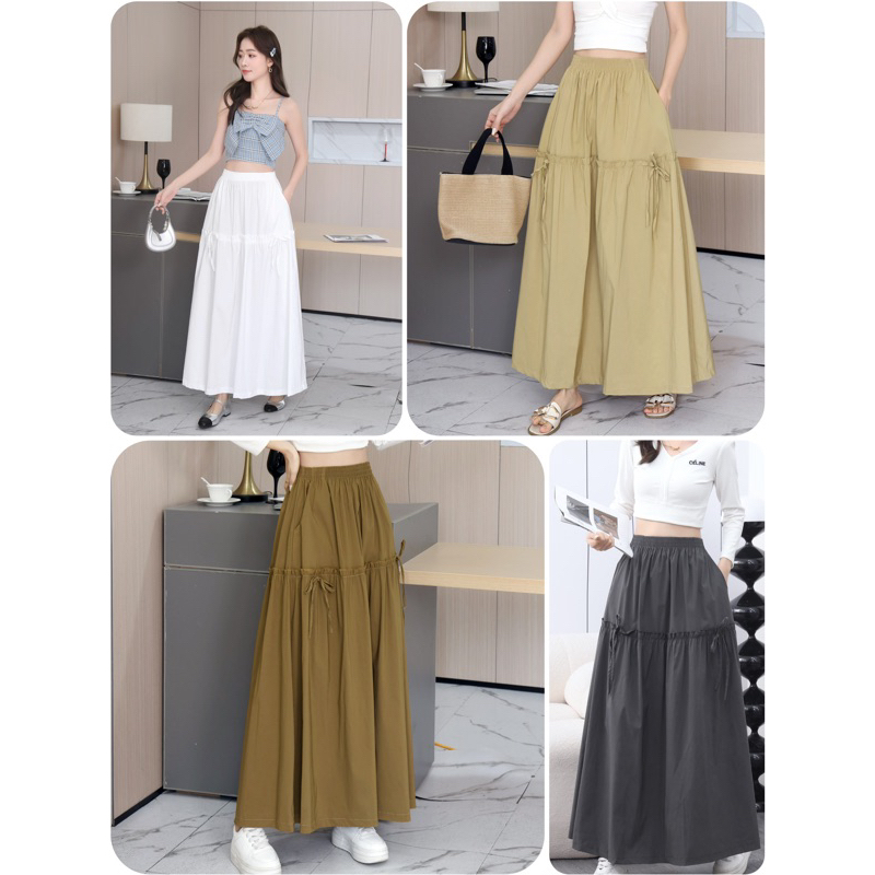 กระโปรงยาว ฟรีไซด์ผ้านิ่มใส่สบายมีกระเป๋าสองข้างด้วยรุ่น842