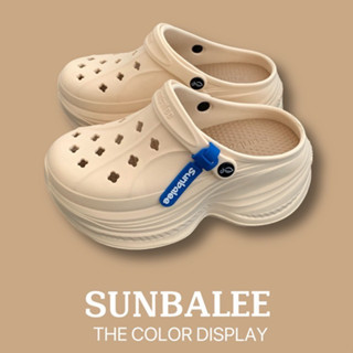 SHO-SUNG96 รองเท้าหัวโต รองเท้าสีพื้น แตะแบบสวมมีสายรัดส้น ใ…