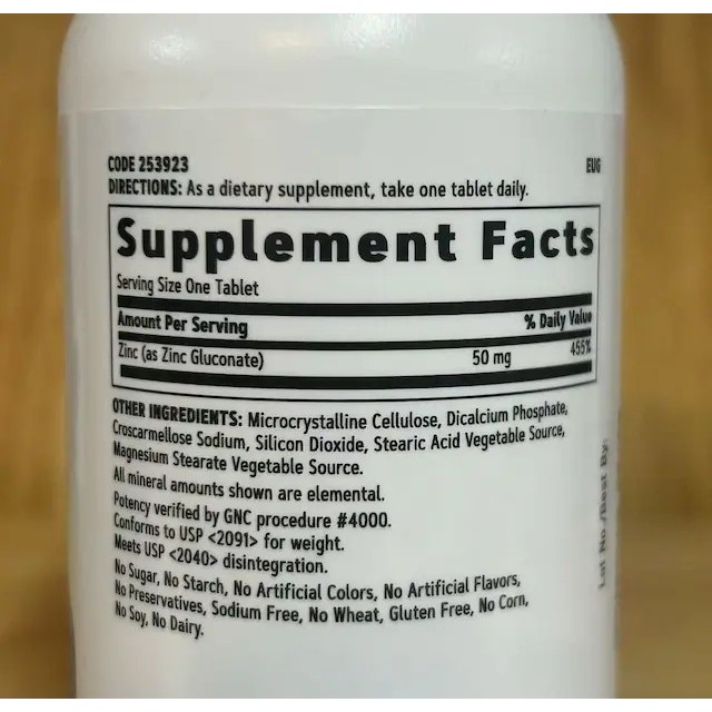 GNC ZINC 50mg 250 tablets เม็ดสังกะสี 50มก. 250 เม็ด - รูปที่ 2