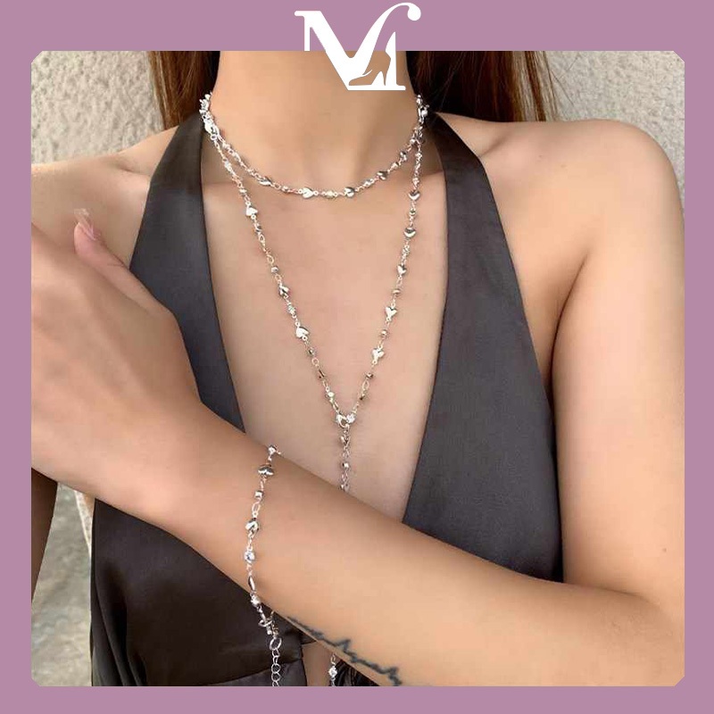 สร้อยคอแฟชั่นรูปหัวใจโลหะ [พร้อมส่งจากไทย] คุณภาพสูง สไตล์ยุโรปและอเมริกัน สร้อยคอผู้หญิง ทรงฮิต หรูหราระดับไฮเอนด์และเบ