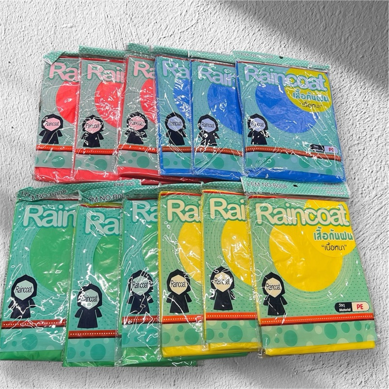 พร้อมส่งเสื้อกันฝนPEคละสีผู้ใหญ่ 6ชิ้นและ12ชิ้นเนื้อหนามีหมวกแขนจั้ม