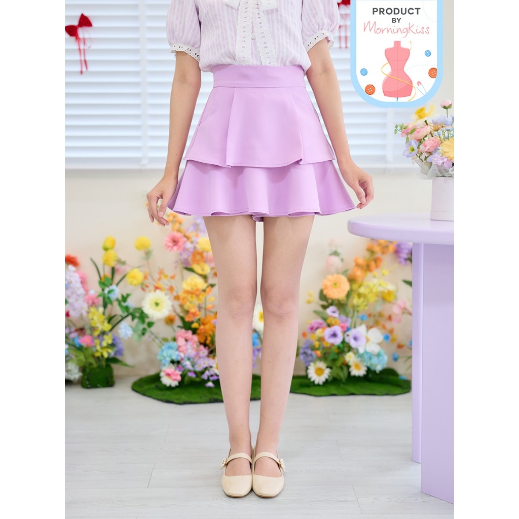 17-349 กางเกงกระโปรงโทนสีม่วงพาสเทล Lavender Ruffle Shorts - 5 ไซส์