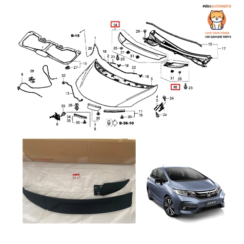 ชุดพลาสติกฝากระโปรง Honda Jazz GK 2014-2020 แท้ศูนย์