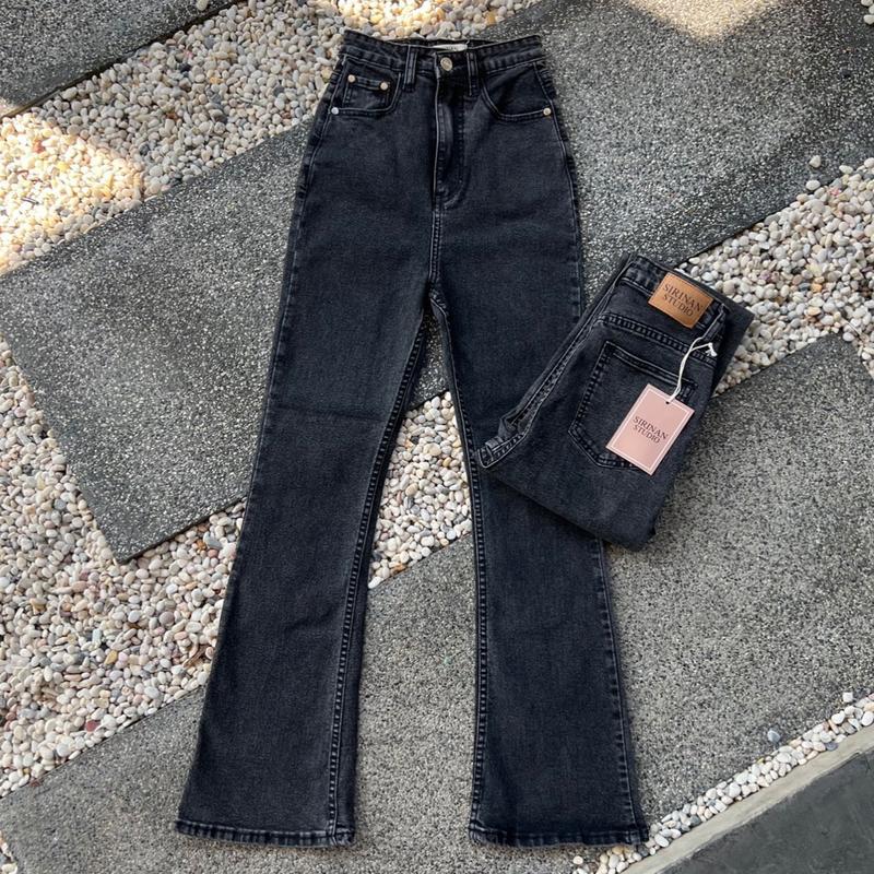 ยีนส์ Sirinan Studio Jeans SRN197 ขาม้าไฮโซดำสโนว์ ผ้ายืด ทรงขาใจ สายฝอ ป้าย SIRINAN STUDIO