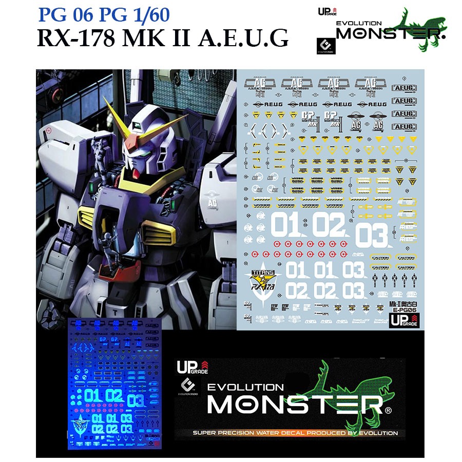 ดีคอลน้ำ [MONSTER] PG 06 PG 1/60 RX-178 MK II A.E.U.G GUNDAM WATER SLIDE DECAL FLUORESCENT PG06