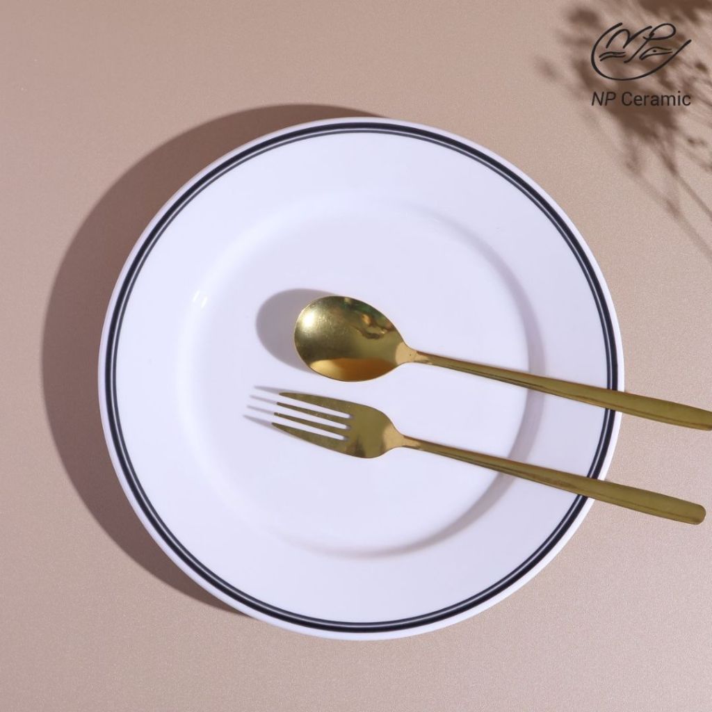 [ลดสูงสุด 80%] NP Ceramic จานเซรามิค สีขาววนขอบดำ สวยมีสไตล์ - รูปที่ 2