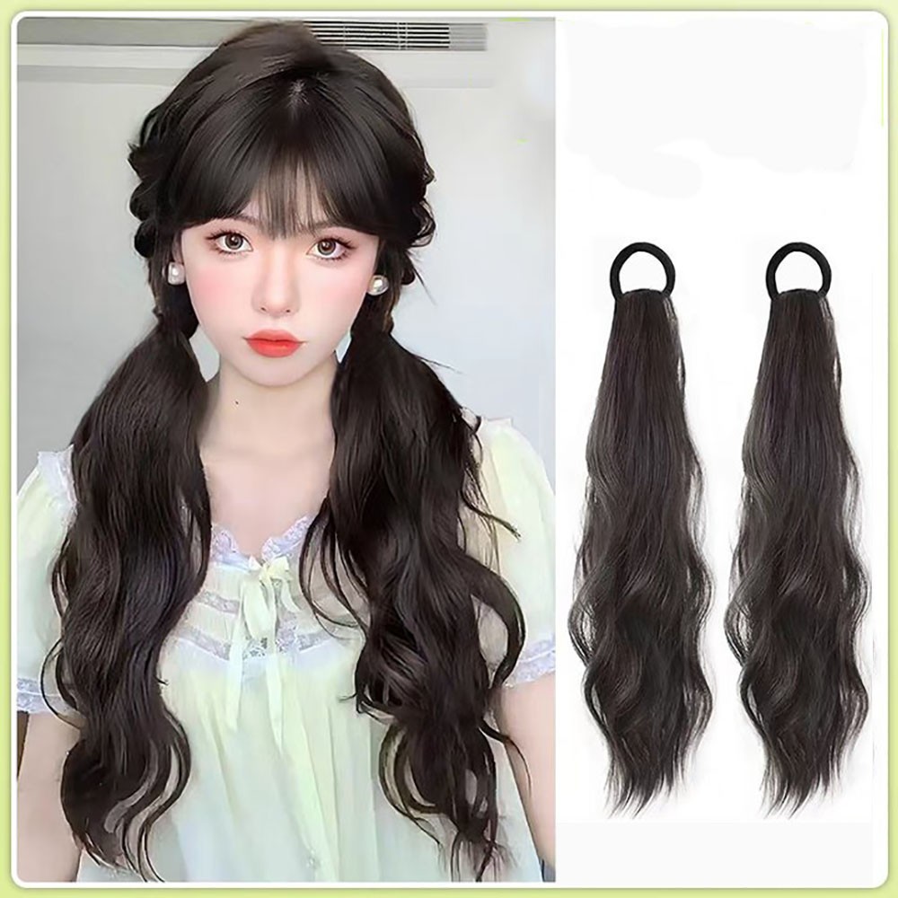 วิกผมหางม้าจำลองญี่ปุ่น ทรงธรรมชาติ นุ่มฟู น่ารัก หยิกเล็กน้อย ผมหางม้าต่ำ สามารถผูกเป็นหางม้าคู่ ผมยาว ถักเปีย