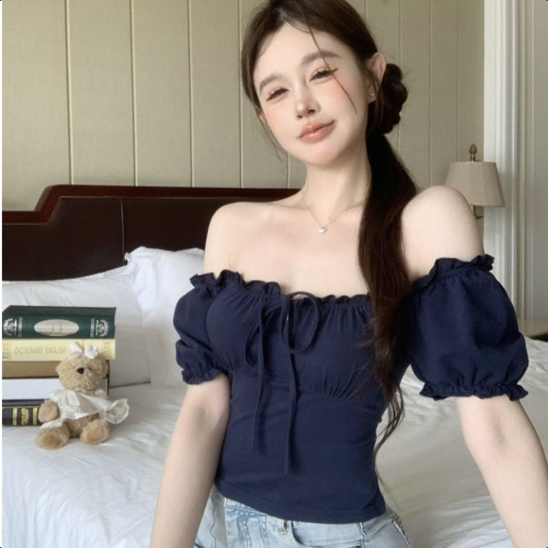 SIAM CURATEDเสื้อยืดคอเหลี่ยมจีบ ✨ สีทึบมินิมอล （จัดส่งภายใน24ชม）