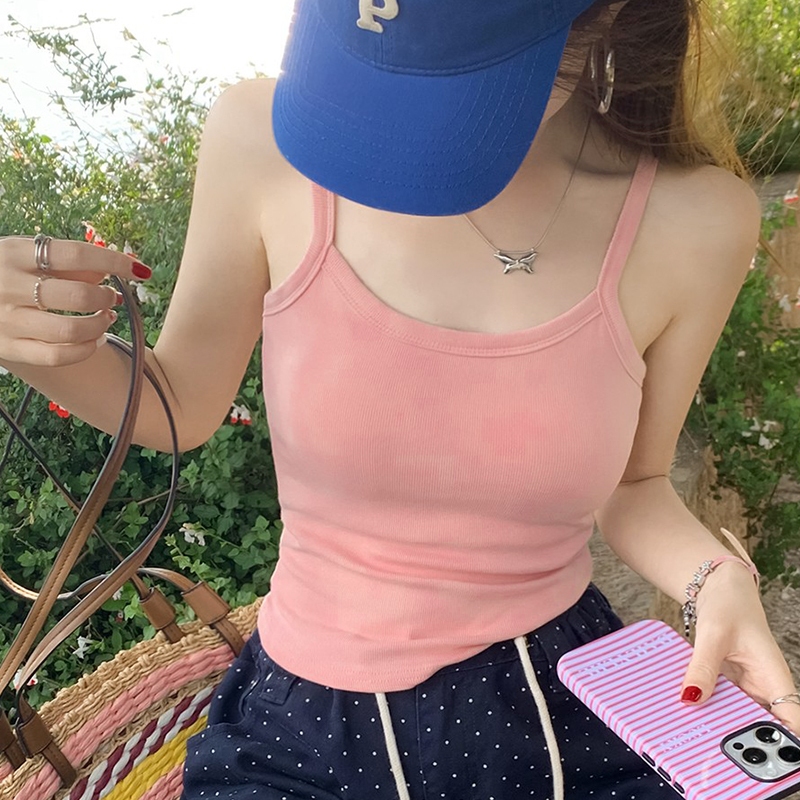 เสื้อกล้ามหญิง เสื้อกล้ามรัดรูป เกาะอก สีพื้น แขนกุด รัดรูป ลำลอง มีบราในตัว สาวอวบใส่ได้ ใส่สบาย ไม่ร้อน