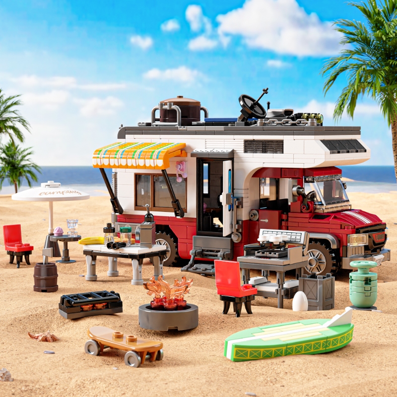 ใช้ได้กับรถแคมป์ปิ้งซีรีส์ หยุดพร้อมอุปกรณ์ทำอาหารกลางแจ้ง ของเล่นบล็อกก่อสร้าง ของขวัญรับปริญญา - รูปที่ 3