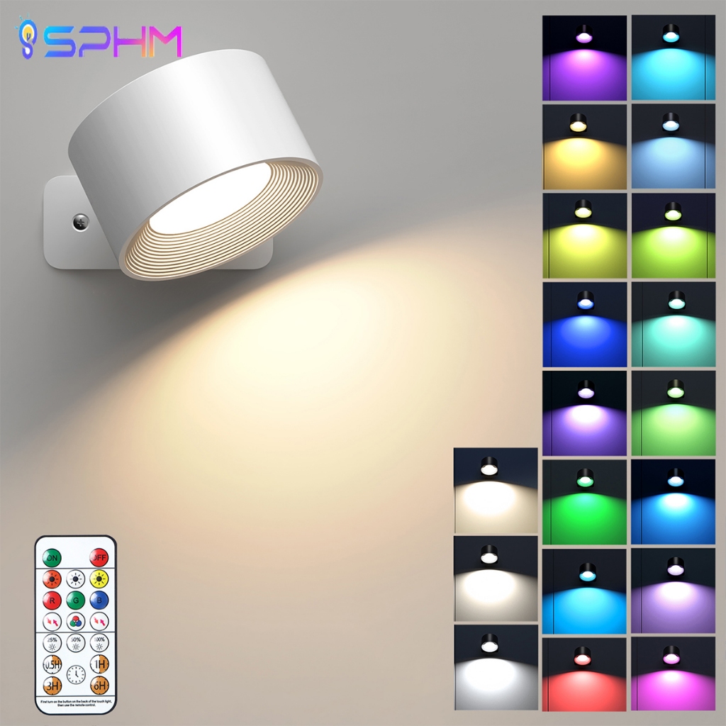 ไฟติดผนังกำแพง ไฟเซ็นเซอร์ LED ไร้สาย แบบชาร์จไฟได้  360° โคมไฟอ่านหนังสือ หมุนได้ หรี่แสงได้ พร้อมรีโมต