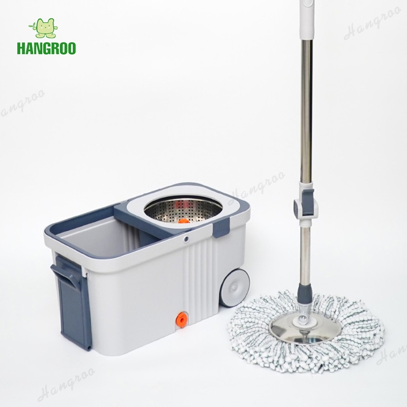 HANGROO H694 ไม้ถูพื้น ไม้ม๊อบถูพื้น ถั่งปั่นสแตนเลส SPIN MOP พร้อมผ้าม๊อบ2ผืน