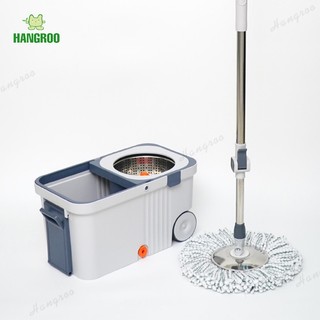 HANGROO H694 ไม้ถูพื้น ไม้ม๊อบถูพื้น ถั่งปั่นสแตนเลส SPIN MOP พร้อมผ้าม๊อบ2ผืน