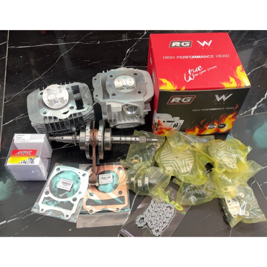 (กลาง)ชุดฝางานRG + เสื้อ ลูก70-74 วาล์ว27/24 ชัก5-ชัก7 4V พร้อมข้อเหวี่ยงชัก5-7 ก้านGTO ครบชุด