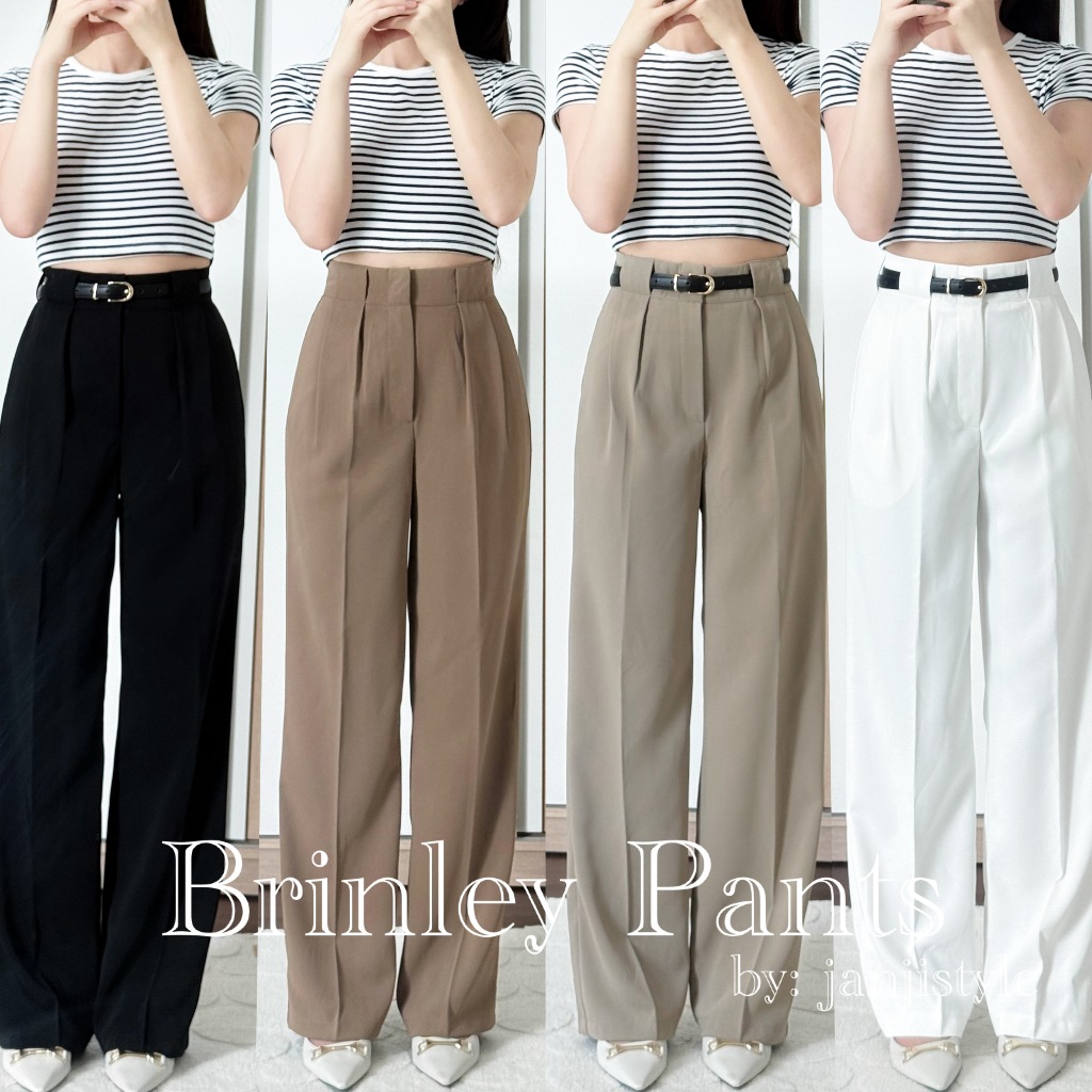 (รุ่นใหม่) Brinley Pants กางเกงขากระบอก ดีเทลตะขอหน้า ดีไซน์เก๋ ผ้าลิลลี่ ยาว42-43