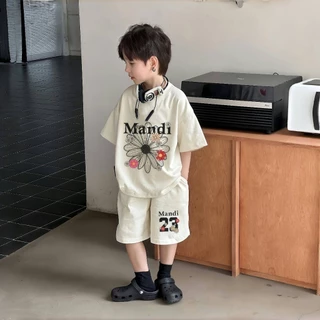 2-12 ปี ชุดเซ็ทเด็กแฟชั่น สไตล์เกาหลี ลําลอง ฤดูร้อน เสื้อผ้าแขนสั้นกางเกงขาสั้น ลายดอกไม้ ผ้าหนุ่ม ใสสบาย