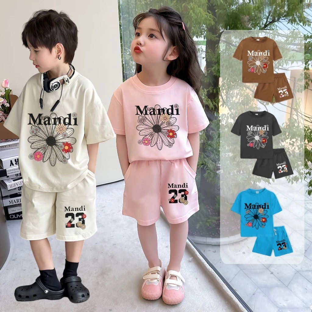 2-12 ปี ชุดเซ็ทเด็กแฟชั่น สไตล์เกาหลี ลําลอง ฤดูร้อน เสื้อผ้าแขนสั้นกางเกงขาสั้น ลายดอกไม้ ผ้าหนุ่ม ใสสบาย