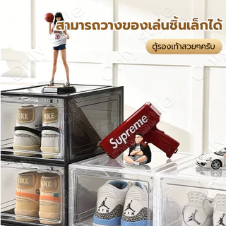 กล่องใส่รองเท้า ตู้รองเท้า สามารถซ้อนได้หลายชั้น ฝาเปิดด้านหน้า กล่องใส่รองเท้าพลาสติกแข็งสีดำ เก็บวางรองเท้า Shoesbox
