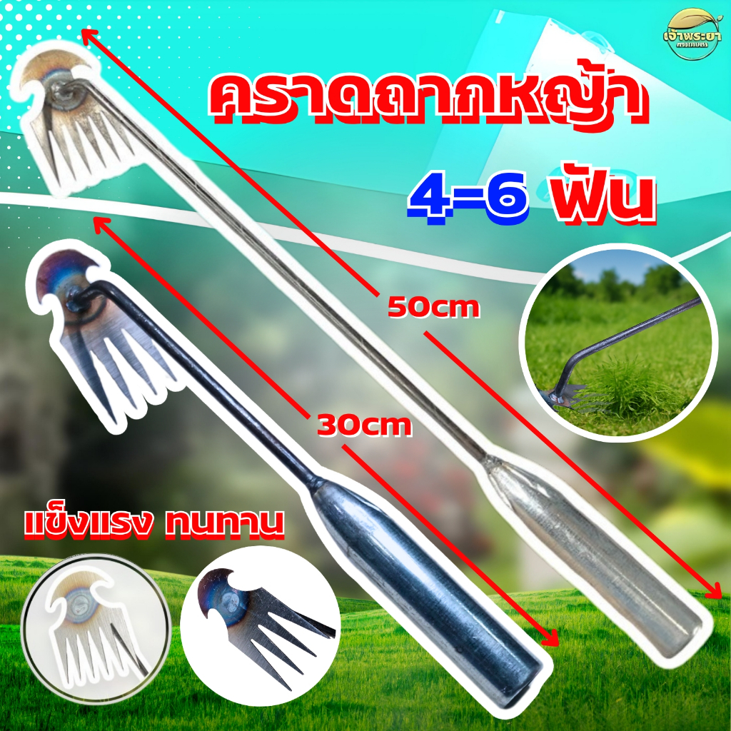 คราดถากหญ้า 6 ฟัน อุปกรณ์ทำสวน ถอนราก ขุดหญ้า ขุดดินใช้กำจัดหญ้า วัชพืช  เหล็กอย่างดี