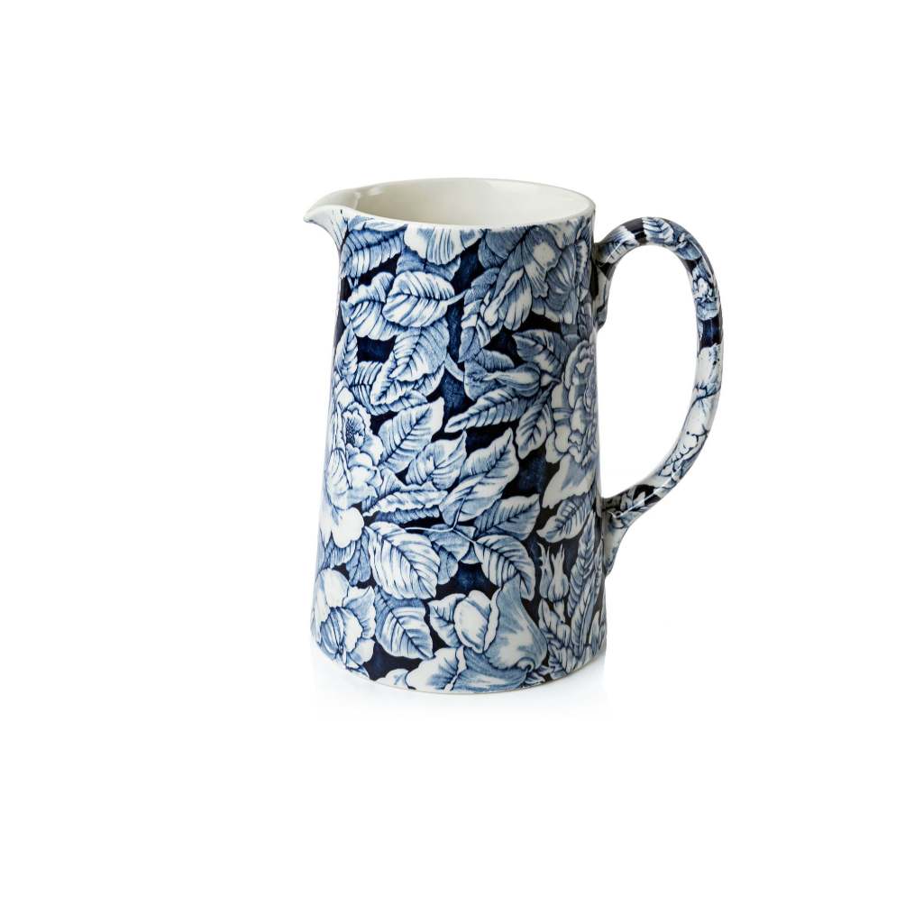 Burleigh Ink Blue Hibiscus Tankard Jug 1.1L