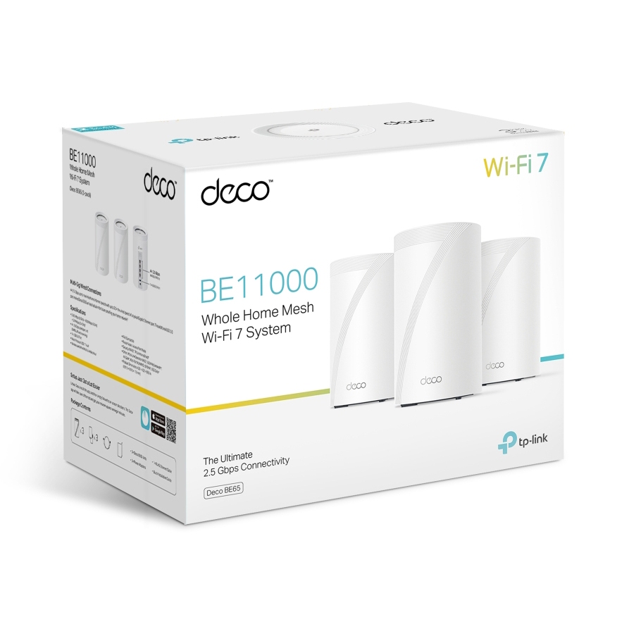 TP-LINK Deco BE65 BE11000 - 11 Gbps  (อุปกรณ์ขยายสัญญาณ)Tri-Band Whole Home Mesh WiFi 7 System