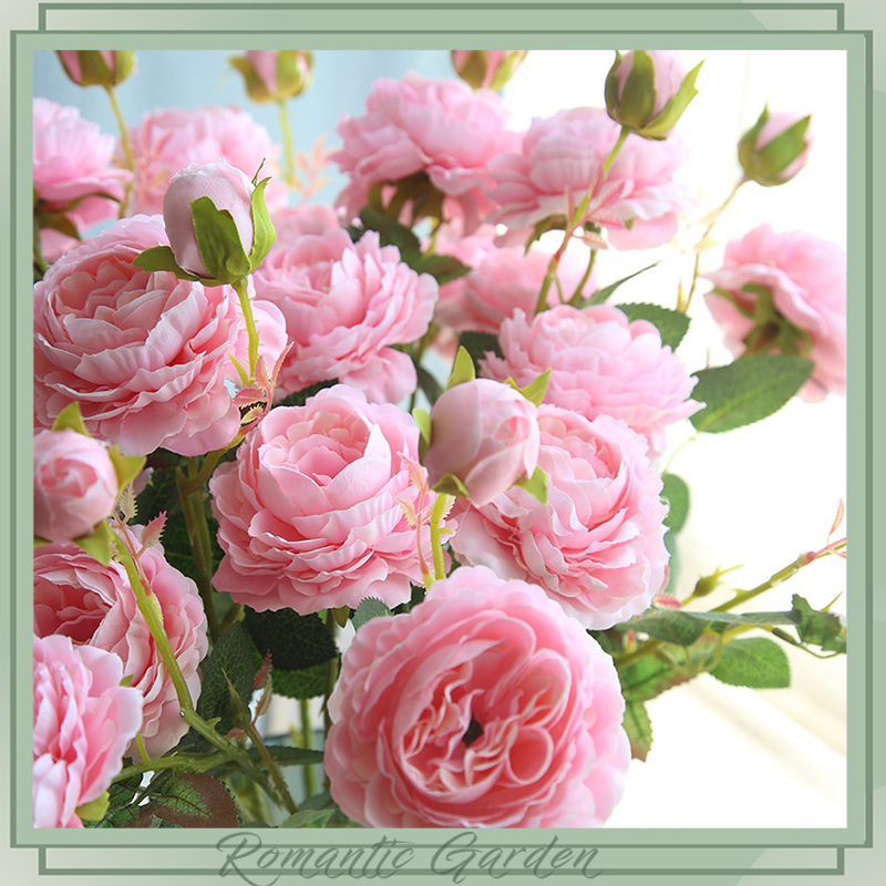 ดอกไม้เทียม DIY กุหลาบ+โบตั๋น 3 ดอกในช่อเดียว ใบไม่ร่วง คุณภาพพรีเมียม สำหรับจัดแจกัน/ตกแต่งบ้าน/งานแฮนด์เมด