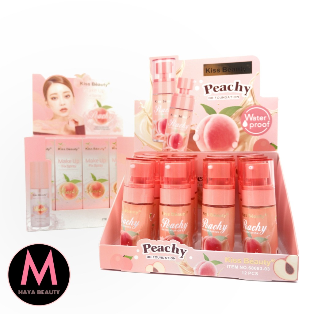 {12ขวด} Kiss Beauty Peachy Fix Spray & Foundation รองพื้นและสเปรย์ บางเบา ให้ผิวเนียนเป็นธรรมชาติ