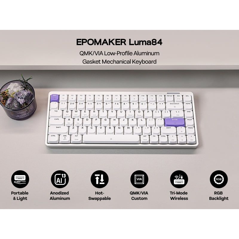 [พร้อมส่ง] EPOMAKER Luma84 (White Purple) Mechanical Keyboard | Gasket Mount | Gateron Red Switch | 