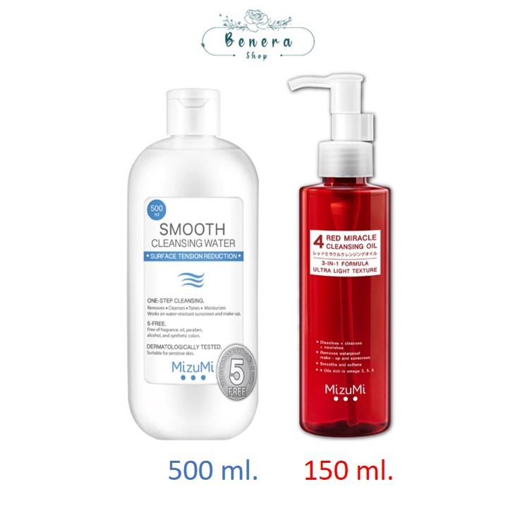 MizuMi 4 Red Miracle Cleansing Oil 150ml[Exp 02/2027]/MizuMi Smooth Cleansing Water 500ml คลีนซิ่งวอ