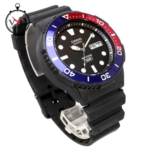Casio นาฬิกาข้อมือผู้ชายคาสิโอ สายเรซิ่นดำ ขอบแดงน้ำเงิน รุ่น MRW-230H-1E2VDF, MRW-230H-1E2,MRW-230H