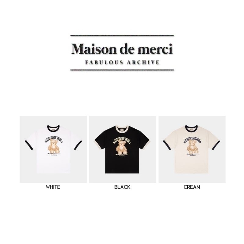 (สินค้าพร้อมส่ง!!!) Fabulousarchive UNISEX BEAR FRIENDS OVERFIT RINGER SHORT SLEEVE T-SHIRT นำเข้าจาก🇰🇷 (ส่งแมสได้คะ🛵)