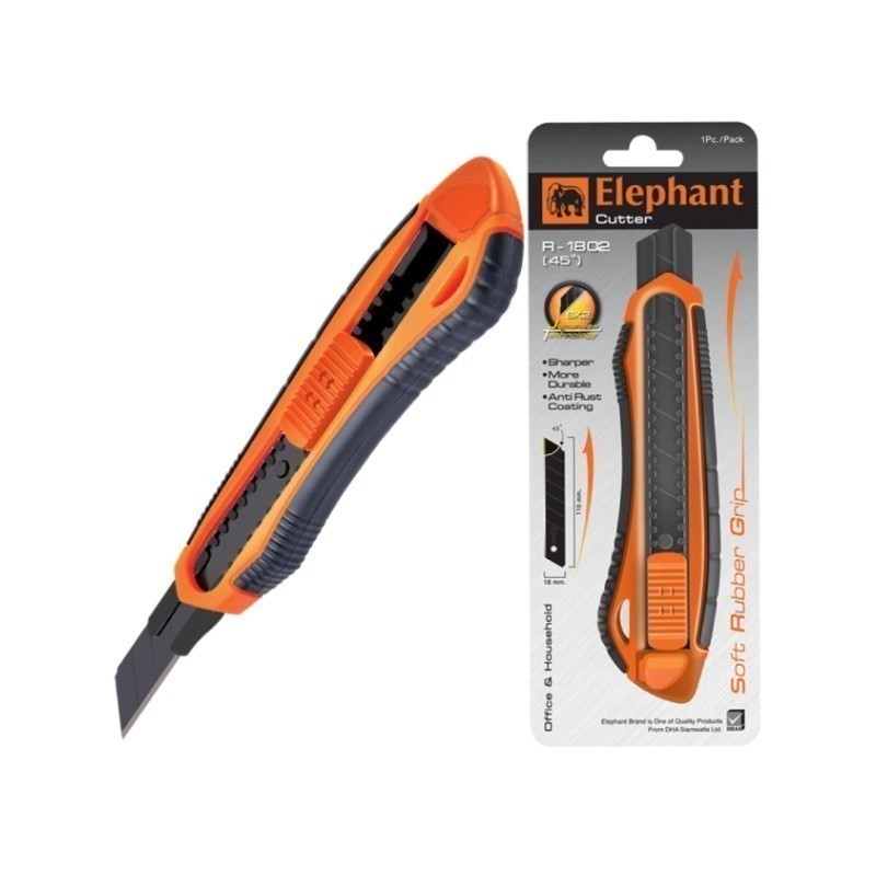 ส่งฟรี Elephant คัตเตอร์ มีดคัตเตอร์ Premium รุ่น R-1802 18 มม. 45° ใบมีด SK2 จำนวน 1 อัน