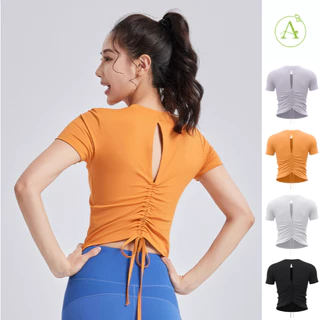 ArayaLady เสื้อกีฬาผู้หญิง เสื้อครอปออกกำลังกายแขนสั้น จั๊มเอวด้านหลัง ทรงสวยใส่สบาย AT-JYMD112 (แขนสั้น)