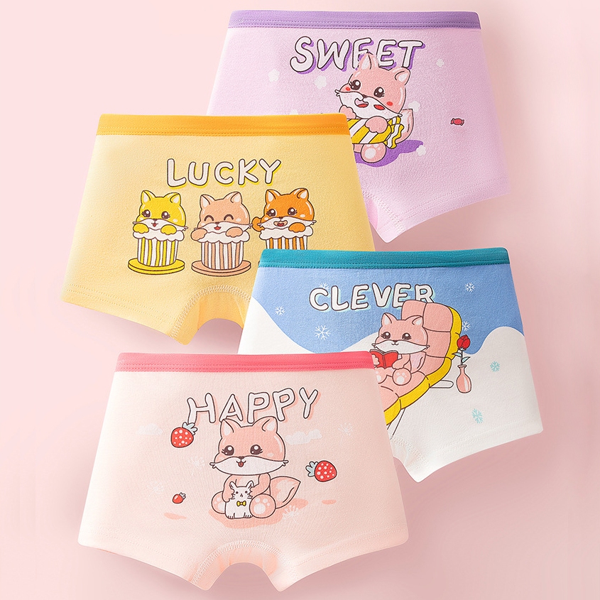 พร้อมส่ง กางเกงในเด็กหญิง 4ชิ้น  บ็อกเซอร์ขาสั้น ผ้าฝ้าย กางเกงในเด็กผู้หญิง