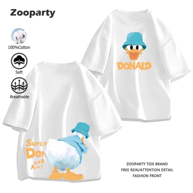เสื้อ Donald Duck อนิเมะ หลวมและสะดวกสบาย 100% cotton เสื้อเชิ้ตแขนสั้น คอกลม ระบายอากาศได้ (ส่งเร็ว จัดส่งจากไทย)