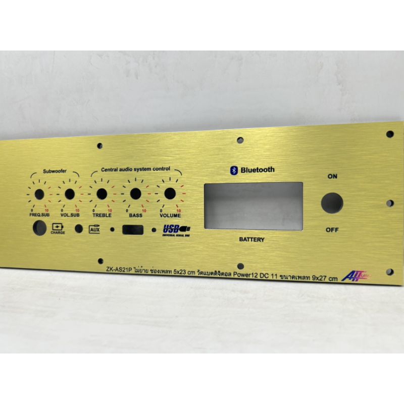 เพลทลำโพงบลูทูธZK-AS21P ไม่ย้าย วัสดุคอมโพสิต ช่องเพลท5x23cm.วัดแบตดิจิตอล สวิตซ์12,16มิล DC 11มิล ข