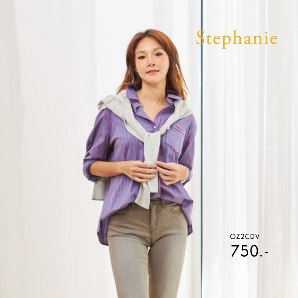 Stephanie เสื้อเชิ๊ตผู้หญิงแขนยาวสีม่วง ชมพู OZ2CDV